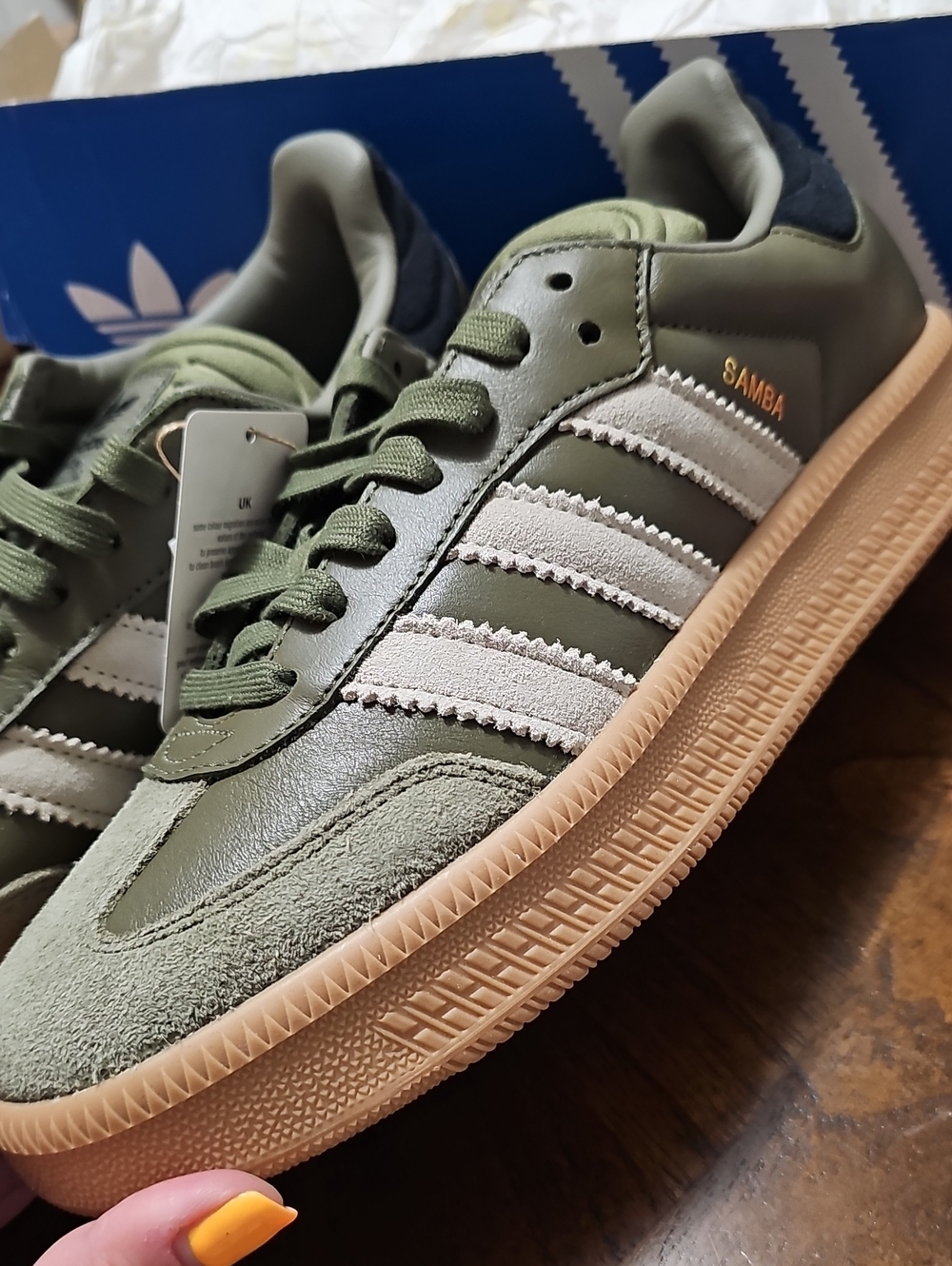 adidas Samba Olive Green and White Sneakers with Gum Sole